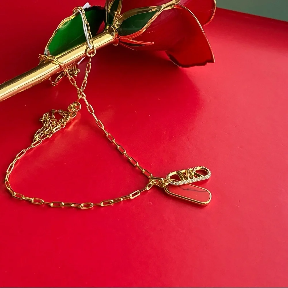 Michael Kors Necklace,Michael Kors Gold Chain Necklace with Logo Pendant